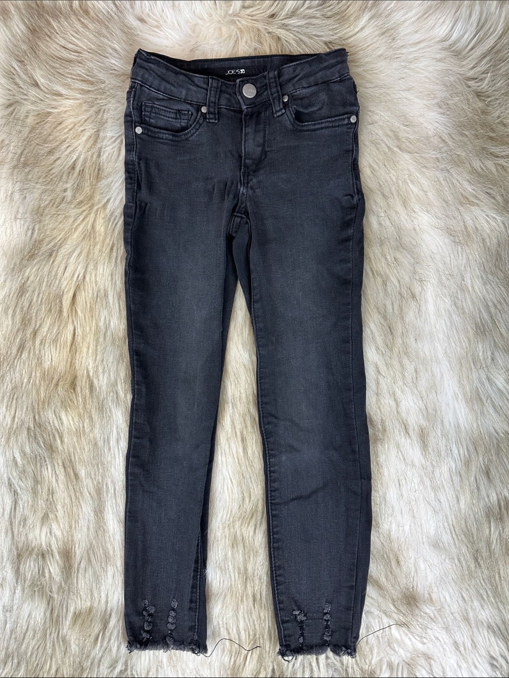 Joe’s Jeans Girls Size 7 Black Distressed Skinny Jeans Frayed Hem